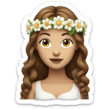 white female singer with long brown hair wearing a flower crown on her head sticker