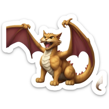 Cat on a mountain fighting a dragon sticker