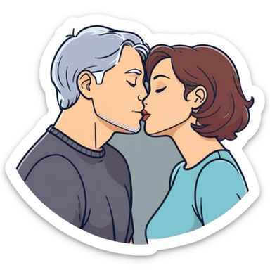 Couple kissing passionately man with gray hair and woman with auburn hair sticker