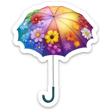 Large umbrella made of flowers with dew drops and handle sticker