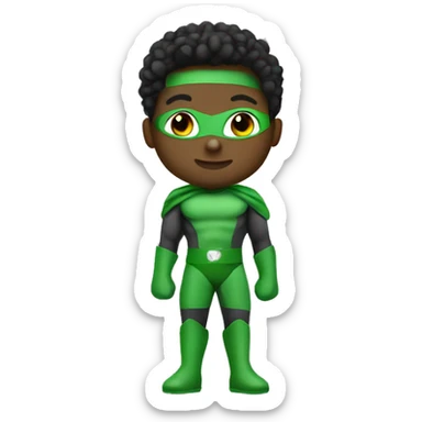 mini superhero with green clothes sayin hello sticker