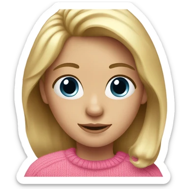 girl with blond hair, pink sweater, ipad sticker
