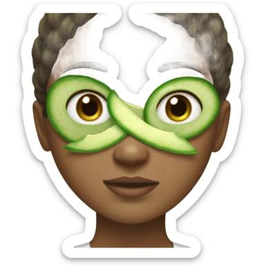 Girl with freackles Brown hair and white skin wears skin care mask Thats Green and two pickle on her eyes sticker