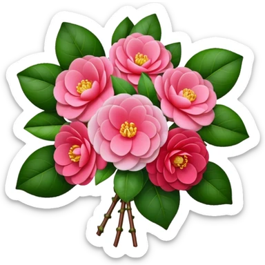 big bouquet Camellia flower, stem, leaf, more flower sticker