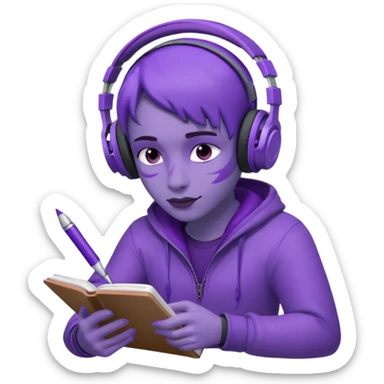 purple open written in journal with purple headphones on top sticker