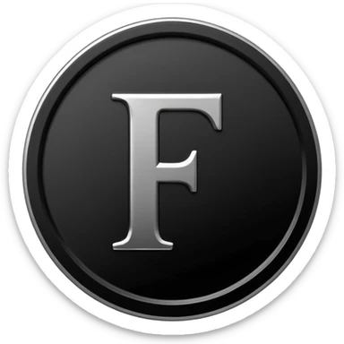 Emoji icon of a black coin with engraved letter F, minimalist style, isolated, no color sticker