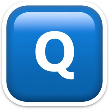 "3D premium,3D rounded-square icon in  bleu with a beveled edge, bold serif white letter 'Q'centered, strong specular highlights, inner glow, 1024x1024, png" sticker