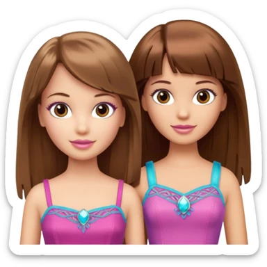 2 girls best friends one is barbie merliah summers and the other is a girl with brown hair and brown fringe and light brown eyes  sticker