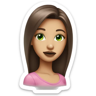 green eyed girl with pink big juicy glossy lips and long smoth brown hair sticker