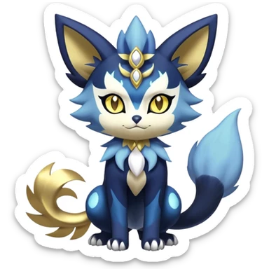Shiny mExotic Badass Colorfulj Ethereal Royal Mysterious Gothic Meowstic-Zorua-Litten-Noibat-Pokémon-Fakémon-hybrid-creature (full body) with pattern-markings with golden eyes sticker
