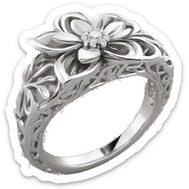 Filigree Flowers Artistic Engagement Ring 14K White Gold Lab Diamond. sticker