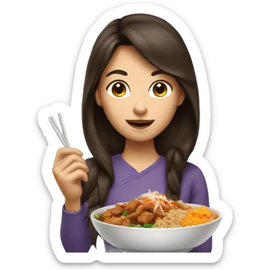 Brunette girl eating Asian food sticker