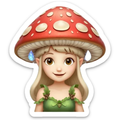 mushroom fairy portrait, head and shoulders only, wearing a large mushroom cap hat, tiny glowing wings visible behind shoulders, cute magical smile, forest fantasy vibe, 3D cartoon, mobile game icon style, clean background, no text, no watermark

 sticker