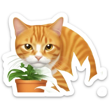 Orange cat eating houseplant  sticker