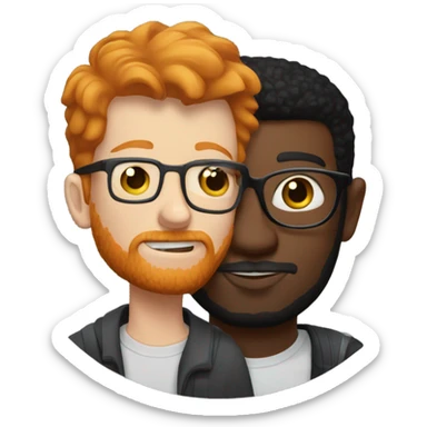 ginger man with short hair, a beard and glasses, giving a kiss to a slightly taller black man with stubble  sticker