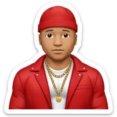 LL Cool J shirtless with necklace, red jacket sticker