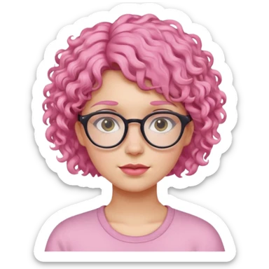 girl with glasses and curly pink short hair sticker