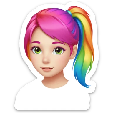 Girl with rainbow ponytail — bright gradient strands flowing sticker