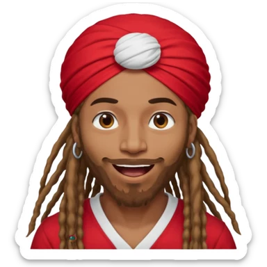 Brownskin man with long dreadlocks 
red t-shirt 
white turban 
in love eyes
his eyes mouth open  sticker