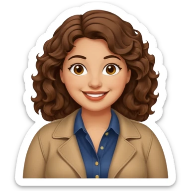 30 yr old italian woman, chubby, brown wavy hair, big brown eyes, huge smile, trendy clothes sticker