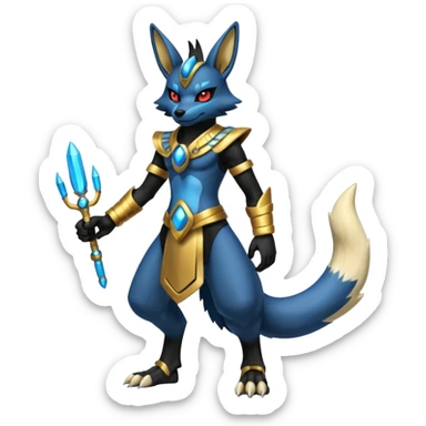 Black Dark Furry Fluffy Shiny Futuristic Cyber-Lucario-Anubis-fusion full body sticker