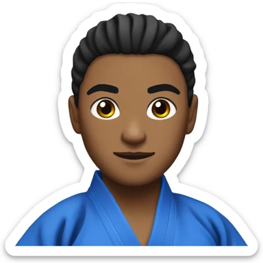 judo athlete all blue robe with black belt, serious face, hair in a bun sticker