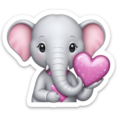 White Elephant with a glitter heart  sticker