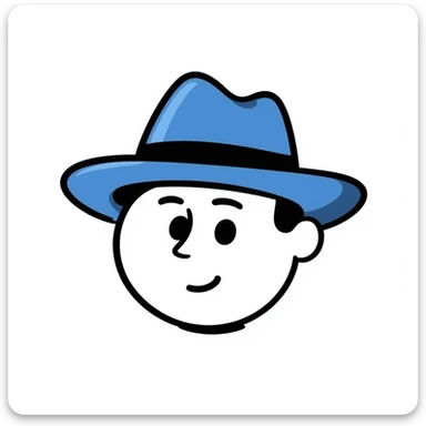 emoji head in blue panama hat, ios 18 style sticker