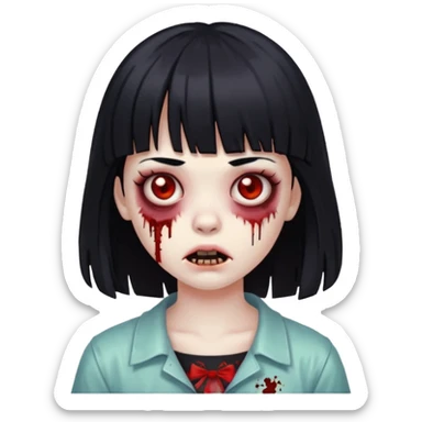 Zombie girl with black hair and bangs  sticker