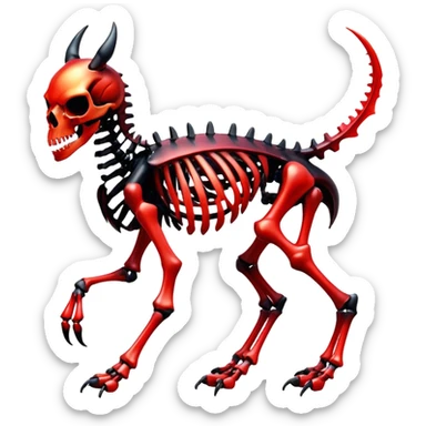 A black and red gradient epic shiny cool edgy skeletal animal, full body sticker