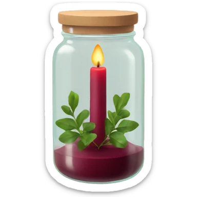 Tall maroon candle in glass jar with greenery  sticker