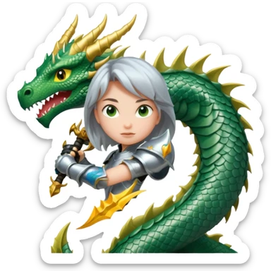 a girl in armor fighting a dragon sticker