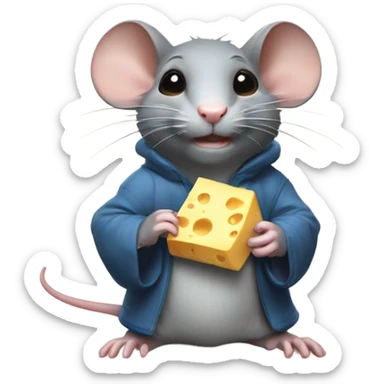 A rat holds in his hands a piece of cheese with the inscription "Alinght" sticker