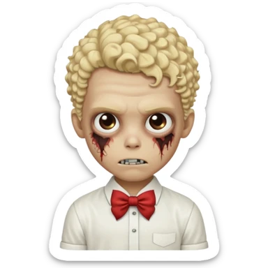 Blonde zombie boy with a white shirt with a bow in his curly hair sticker
