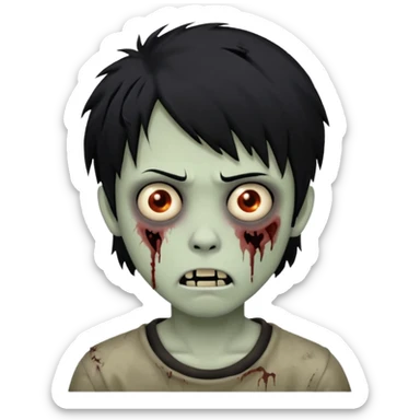 Boy, zombie, black hair, medium long, emo, shaggy, dark, spooky, creepy expression emoji | AI Emoji Generator sticker