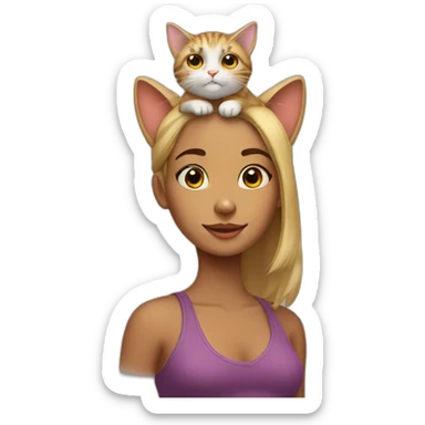 girl with an actual cat on top of her head sticker