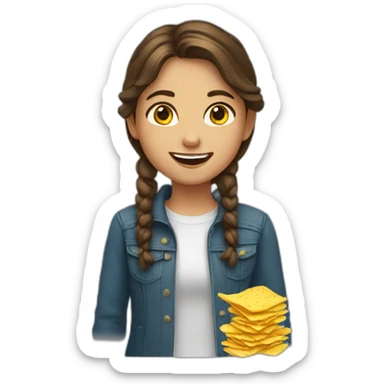 a girl with brown hair with yellow chips instead front tooth sticker