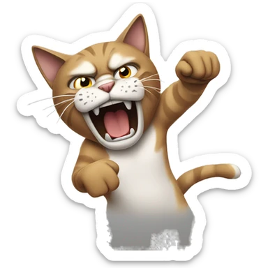 angry cat punching air sticker