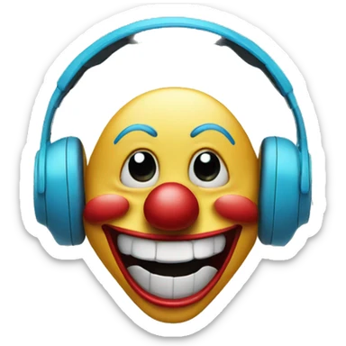 crying smiling clown face with headphones on sticker