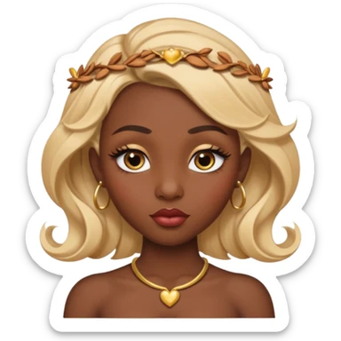 darkskin female with eyebrows that are naturally shaped and frame eyes well, eyes that are almond-shaped with defined lashes. nd lips are full with a defined cupid’s bow, add also a septum piercing that adds an edgy, stylish flair. a middle-part, honey blonde bust-down with laid baby hairs sticker