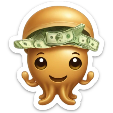 Peanut butter brown baby cute jellyfish hugging money bag sticker