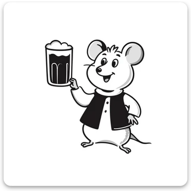 Hand-drawn mouse character toasting with a beer mug sticker