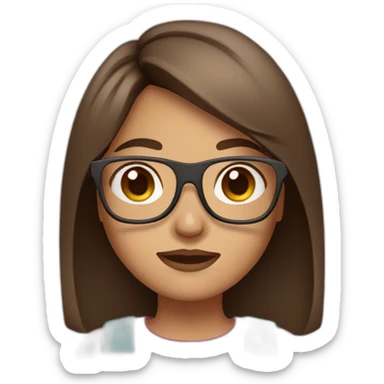 a girl with medium length straight brown hair and round glasses sticker