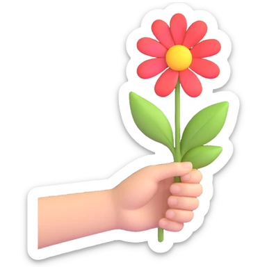 3D icon of a hand holding a flower, symbolizing beauty and selfcare, soft colors, gentle lighting sticker