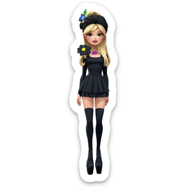 girl in black dress with flowers sticker