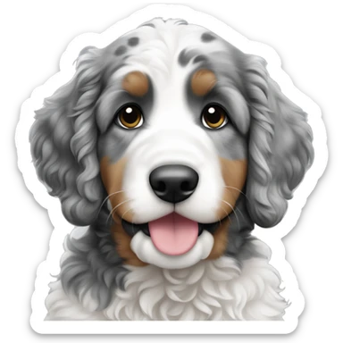White with grey spots bernedoodle puppy sticker