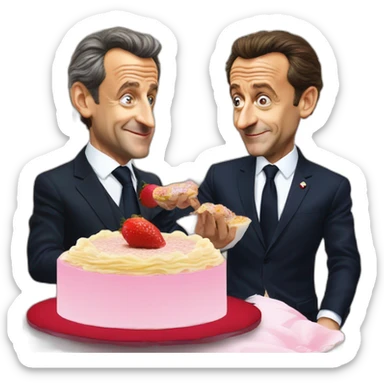 Nicolas Sarkozy qui mange un gâteau avec Macron sticker