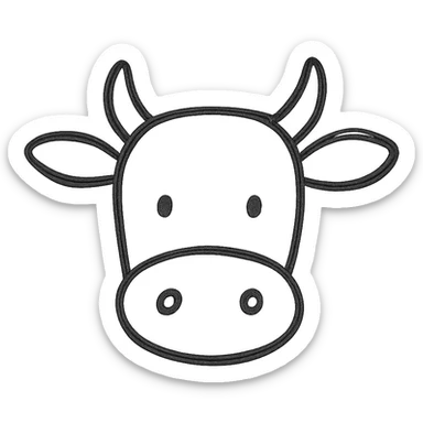 Show only the cow's head in a hand-drawn outlined icon style with sketchy lines, no fill, minimal details, no background. sticker