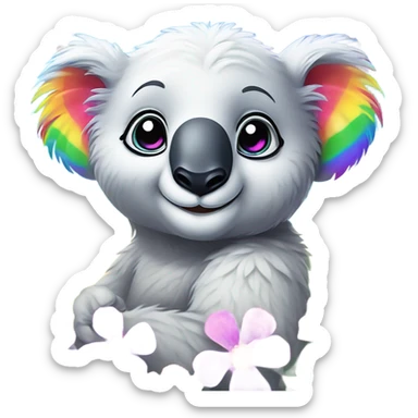 Lisa Frank koala bear with rainbow eyes with flowers sticker