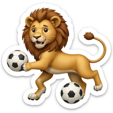 lion kicking a soccer ball, energetic and fun sticker